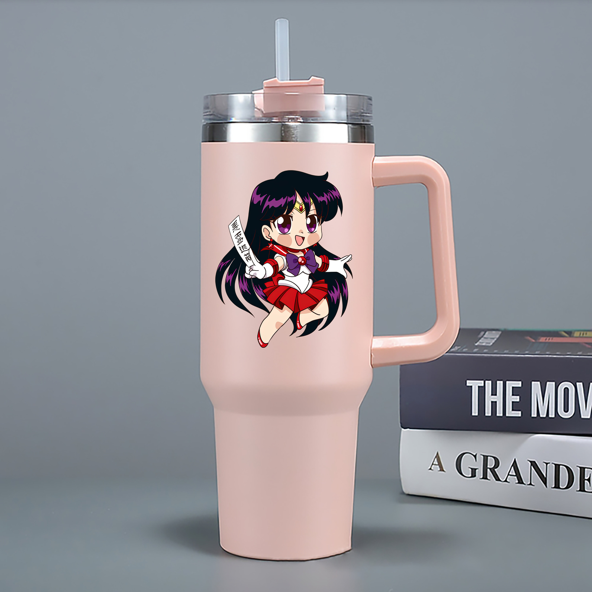 （画像用） 美少女戦士セーラームーン 火野レイ ひの レイ Sailor Moon Hino Rei （セーラーマーズ,Sailor Mars） 1200mL車用タンブラー - クリスタルステッカー（プラスチックストロー付き）